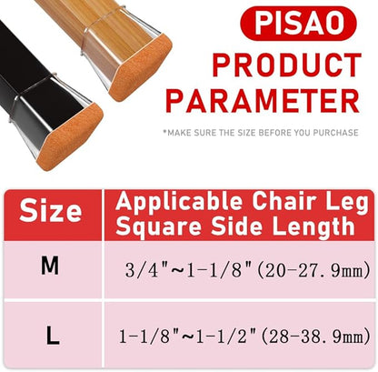 24 Pcs Chair Leg Floor Protectors Square, Silicone Chair Leg Protectors Caps Covers for Hardwood Floors, Furniture Pads Sliders with Wrapped Felt Bottom Large (Fit:1-1/8"~1-1/2")