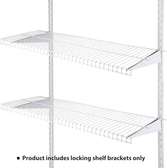 Adjustable Locking Shelf Bracket 16 Inch Shelf Brackets Heavy Duty Wire Shelving Brackets for Deep Wire Shelving Double Track System (White,2 Pcs)