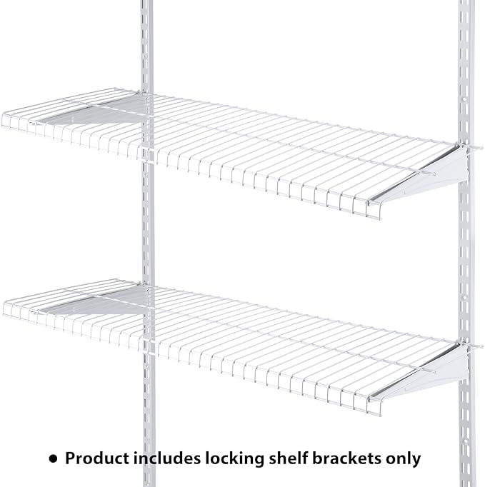 Adjustable Locking Shelf Bracket 16 Inch Shelf Brackets Heavy Duty Wire Shelving Brackets for Deep Wire Shelving Double Track System (White,20 Pcs)