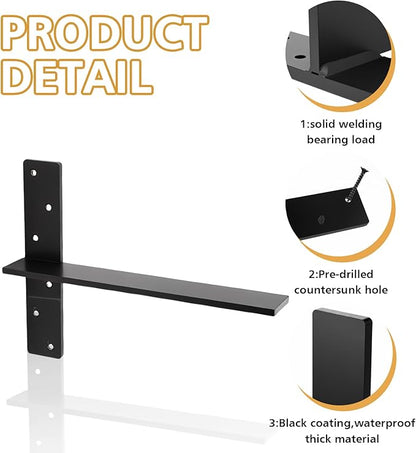 3/8" Thick Floating Shower Bench Brackets 3 Pcs, 16"x11"x2.5"Heavy Duty Free Hanging T Shelf Support Brackets, Wall Mount Bracket for Granite, Vanity, Shower Bench, Cabinets, Dishwasher,Countertop