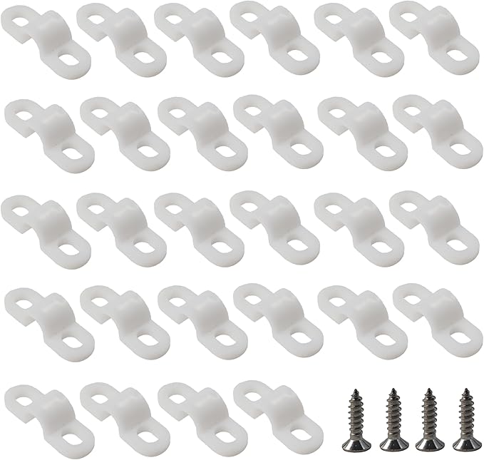 120Pcs Wire Shelf Loop Clips, White Plastic Shelving Wall Clips with Screws, Back Mount Brackets for Wire Shelves Concrete Drywall Installation, Closet Storage Organizer Hardware