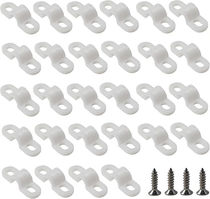120Pcs Wire Shelf Loop Clips, White Plastic Shelving Wall Clips with Screws, Back Mount Brackets for Wire Shelves Concrete Drywall Installation, Closet Storage Organizer Hardware