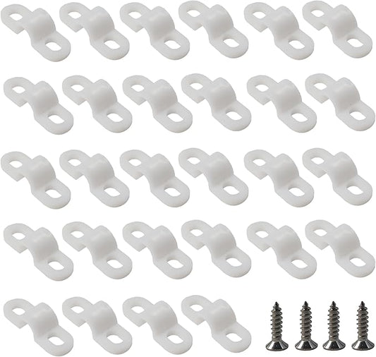 120Pcs Wire Shelf Loop Clips, White Plastic Shelving Wall Clips with Screws, Back Mount Brackets for Wire Shelves Concrete Drywall Installation, Closet Storage Organizer Hardware