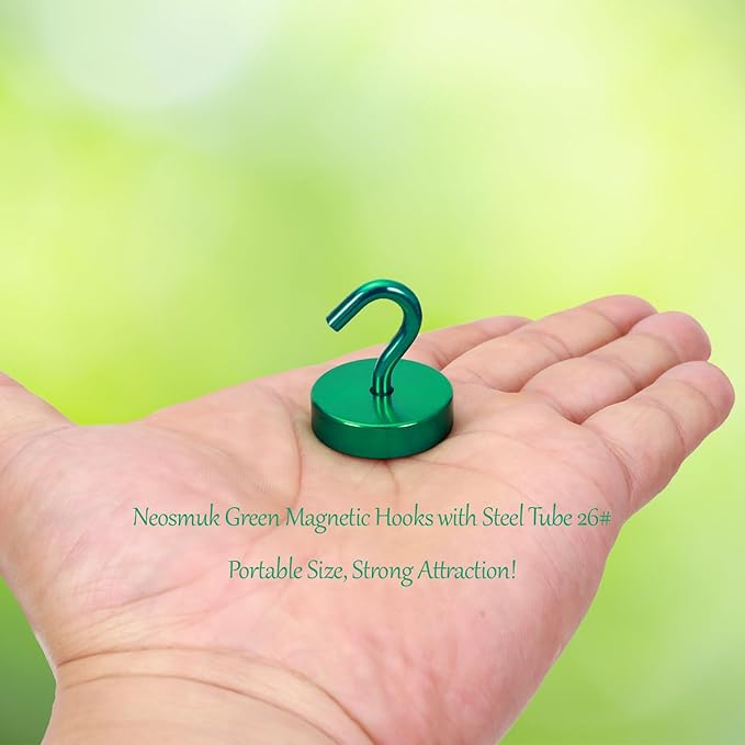 Neosmuk Magnetic Hooks, Cruise Ship Essentials, 80lb+ Heavy Duty Magnetic Hooks for Cruise Cabins, Refrigerator, Grill, Hanging, and Travel | Extra Strong Must-Haves Magnet Hook,Green, 5 Pack