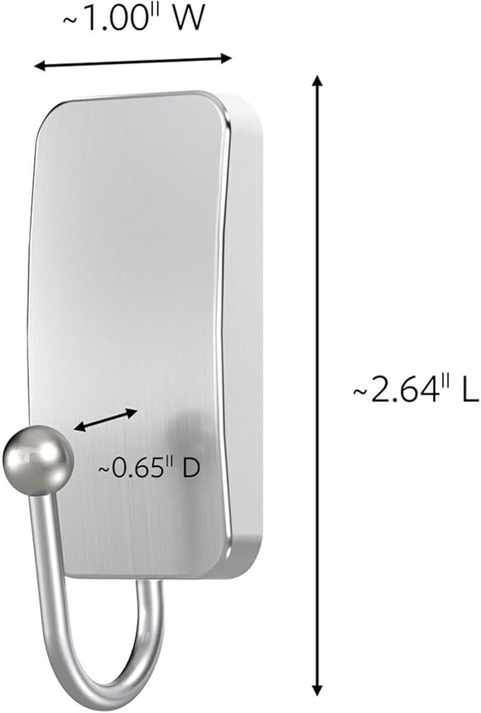 Command Small Bath Hook, Holds up to 1 lb, 1 Satin Nickel Shower Hook with 2 Water Resistant Strips, Damage-Free Bathroom Organization