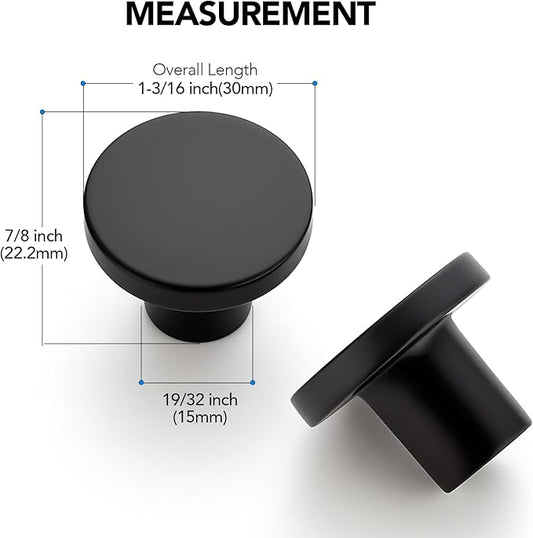 5 Pack Black Cabinet Knobs, 1-1/5 Inch Round Drawer Knobs for Kitchen Cabinets, Dressers & Closet Doors