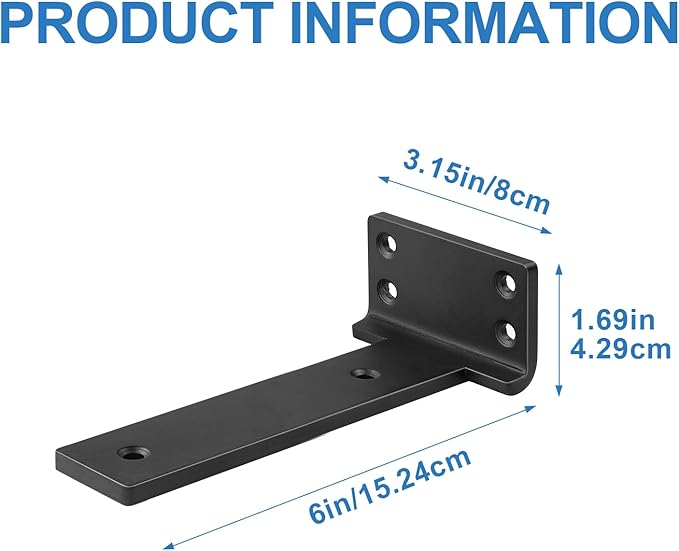 Heavy Duty Shelf Brackets, Floating Shelf Bracket 6 inch 8 Pack L Brackets for Shelves Black Metal Support Bracket for DIY Decorative with Screws