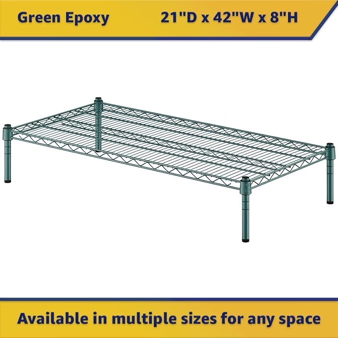 21" x 42" x 8" Green Epoxy Wire Storage Shelf, Dunnage Rack, Commercial 1 Tier Small Shelf