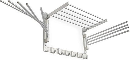 brightmaison BGT Wash Clothes Drying Rack Wall Mount Laundry Room Organizer with Hooks & Swing Arms, 17" Metal Laundry Rack Silver