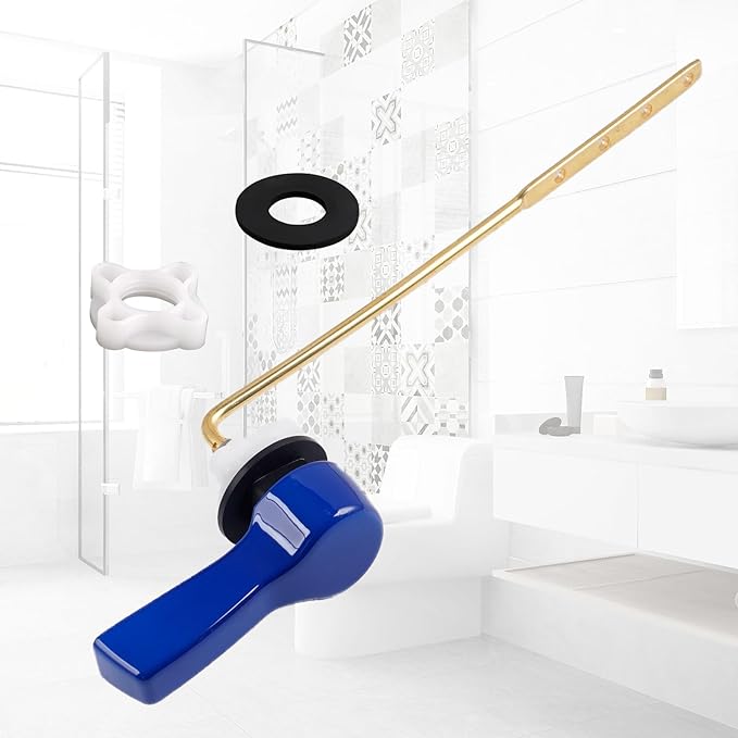 Hibbent Universal Metal Front Mount Toilet Handle Replacement Kit, Brass Toilet Flush Tank Lever with Stainless Steel Flapper Chains for Most Toilets, Blue