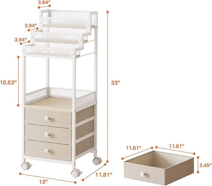 Makeup Cart Organizer with Drawers, Floor Rolling Skincare Vanity Storage Mobile Cosmetic Display Case Stand for Makeup Brushes, Nail Polish, Perfume Organizer for Women Matte White