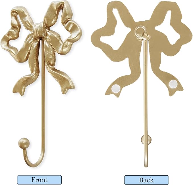Single Bow Hook,Wall Mounted Functional Hook,Antique Gold Cast Iron Hooks for Coats,Hats,Bags, Bath Towels ,Room Decorations,Hallway,Bathroom,Kitchen,Office (Small single Bow Hooks:4.1x6.5 inches)