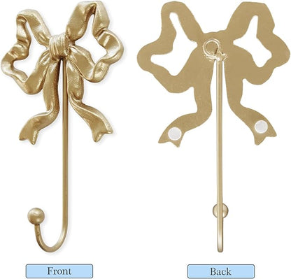 Single Bow Hook,Wall Mounted Functional Hook,Antique Gold Cast Iron Hooks for Coats,Hats,Bags, Bath Towels ,Room Decorations,Hallway,Bathroom,Kitchen,Office (Small single Bow Hooks:4.1x6.5 inches)