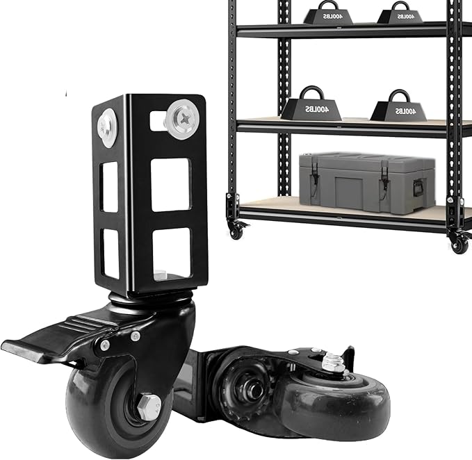 4PCS Storage Rack Caster Wheels,3" Heavy Duty Locking Caster Wheels Warehouse Shelf & Storage Racks Accessories,Fit for Boltless Self Locking Shelving Racks,500LB Capacity(Black)
