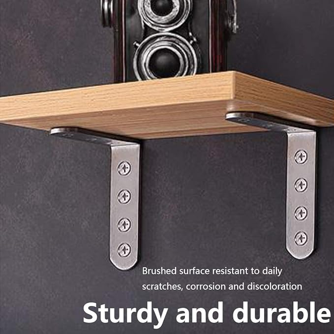 Luomorgo 16 Pcs L Shaped Brackets for Shelves - Heavy Duty Stainless Steel Decorative Corner Brace Joint Right Angle Wall Hanging Brackets with Screws, 5" x 3", Silver