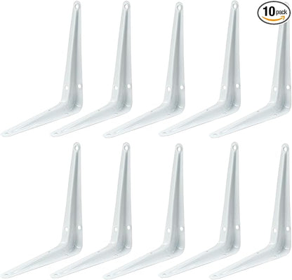 10 Pcs Shelf Brackets, 5 x 6 Inch Heavy Duty Metal Wall Corner Angle Shelving for Wall Hanging Shelves with Wall Anchors and Screws(White)