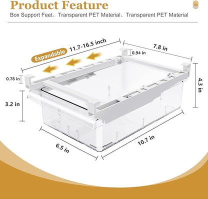 SNSLXH 2 Pack Refrigerator Drawer Organizer, Pull Out Shelf Storage Transparent Organizer for Egg, Fruit, Vegetable, Seafood, Meat, Fit All Fridge Shelves Under 0.6''