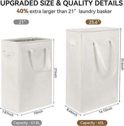 Chrislley 25-Inches Slim Laundry Hamper 60L Narrow Laundry Basket with Handle Foldable Dirty Clothes Portable Skinny Hamper Organizer Storage Bins (Beige)