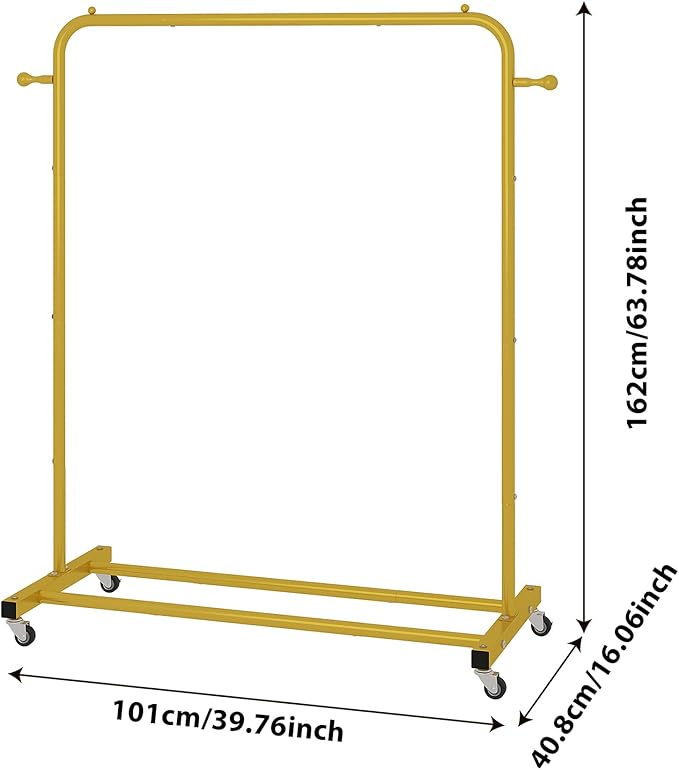 Sywhitta Clothing Rack on Wheels with Storage Shelf & Sturdy Metal Frame, Retail Clothing Rack for Hanging Clothes, Coats, Skirts,Space-Saving Mobile Organizer for Closet, Bedroom, Laundry Room, Gold