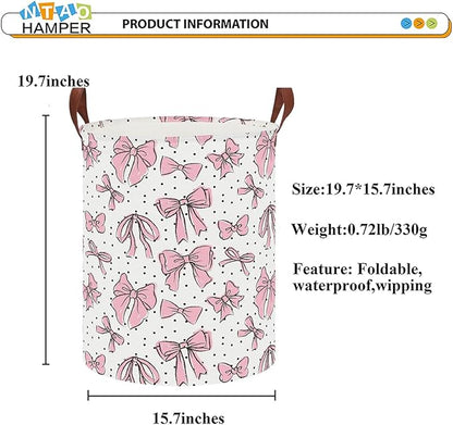 Laundry Hamper,Laundry Basket,Baby Nursery Hamper,Waterproof Storage Bin,Clothes Organizer Basket,Room Decor(Hand-drawn Bowknot)