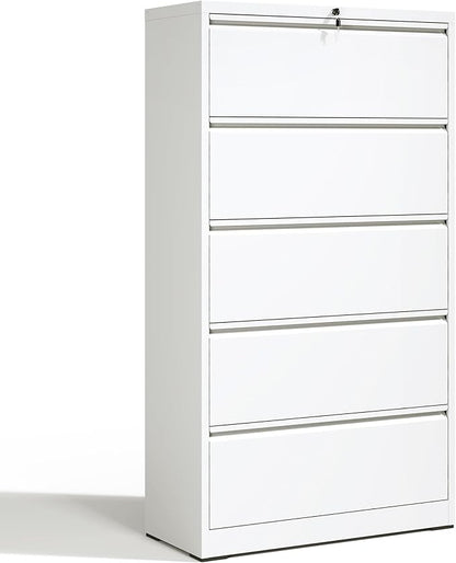 Locking Filing Cabinet with 5 Drawer Heavy Duty Large Metal File Cabinet Home Office Lateral File Cabinets Wide Steel Cabinet for Legal/Letter Size File,Assembly Required