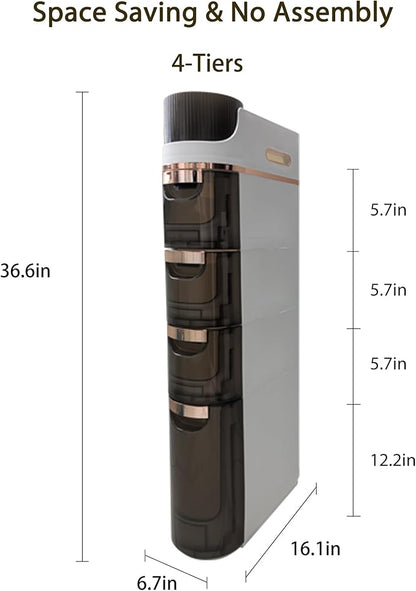 Slim Bathroom Storage,Slim Cabinet for Bathroom,Narrow Movable Bathroom Storage Organizer for Small Spaces,Bathroom,Kitchen,Living Room (4-Tiers)