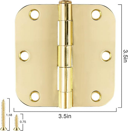 Door Hinges Polished Brass 3.5 Inch Door Hinges Gold 30 Pack 5/8" Radius Corners 3-1/2 Interior Door Hinges for Doors Bedroom Yellow Shiny Luxury Residential Door Hardware Bright Brass Hinge
