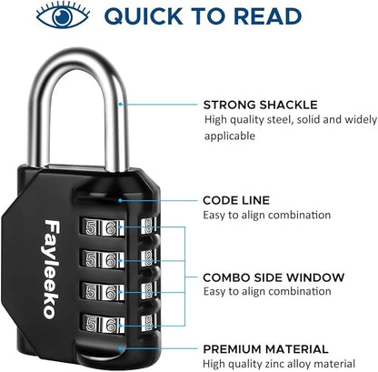 Combination Lock, 4 Digit Combination Padlock for School Gym Sports Locker, Fence, Toolbox, Case, Hasp Cabinet Storage (2 Pack, Dark Blue & Black)