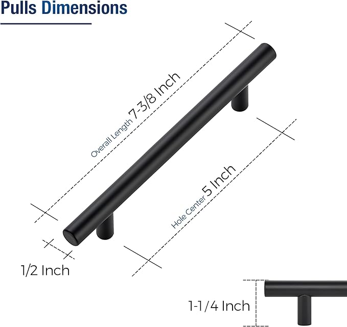 JOY DECOR 10 Pack Cabinet Handles, Black Cabinet Pulls, 5 in Hole Center Kitchen Hardware, Stainless Steel T Bar Handles for Dresser Drawers