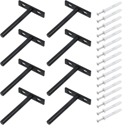 Antrader Set of 8 Floating Shelf Brackets, 4-Inch(Deep) Concealed Blind Shelf Support for Raw Wood Shelves, Matte Black, Screws and Anchors Included
