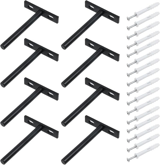 Antrader Set of 8 Floating Shelf Brackets, 4-Inch(Deep) Concealed Blind Shelf Support for Raw Wood Shelves, Matte Black, Screws and Anchors Included