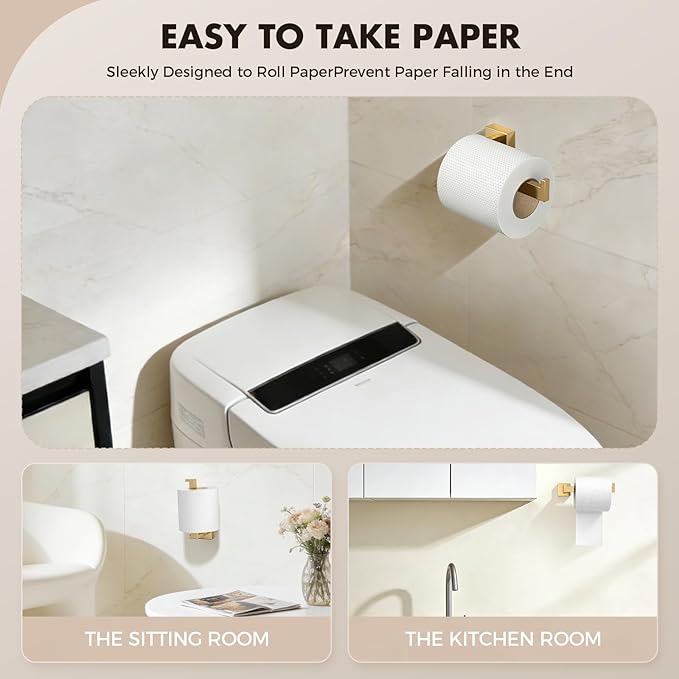 Bathroom Accessory Towel Bar Set: 15 Pieces Gold Bathroom Hardware Square SUS304 Stainless Steel - Wall Mounted Towel Rack&Toilet Paper Holder&Towel Ring and Towel Hook