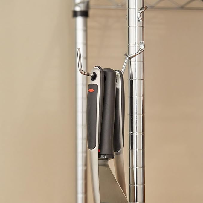 Shelf Pole Hooks 5-Pack | Chrome Heavy-Duty Utility J Hooks for 1-Inch Poles ONLY | Snap-On Hooks for Wire, Metal & Metro Shelving | Garage, Kitchen & Home Organization
