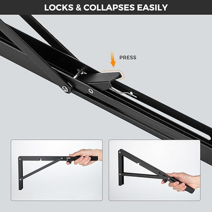 JOY DECOR 22 Inch Heavy Duty Folding Shelf Brackets, 2 Pack (1 Pair) Collapsible Wall Mounted Brackets for Fold Down Table, Stainless Steel Folding Table Hinge, Matte Black