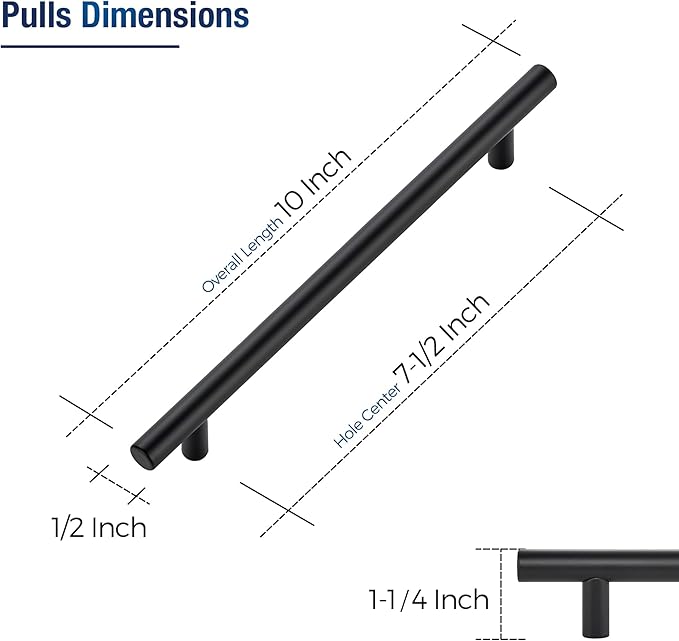 JOY DECOR 30 Pack Cabinet Handles, Black Cabinet Pulls, 7-1/2 in Hole Center Kitchen Hardware, Stainless Steel T Bar Handles for Dresser Drawers