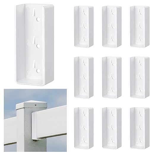 Nuanchu 10 Pcs Vinyl Fence Brackets White 1.5x5.5 Vinyl Fence Rail Mount Brackets Bulk U Mount Bracket Kit for Railings Fences Walls
