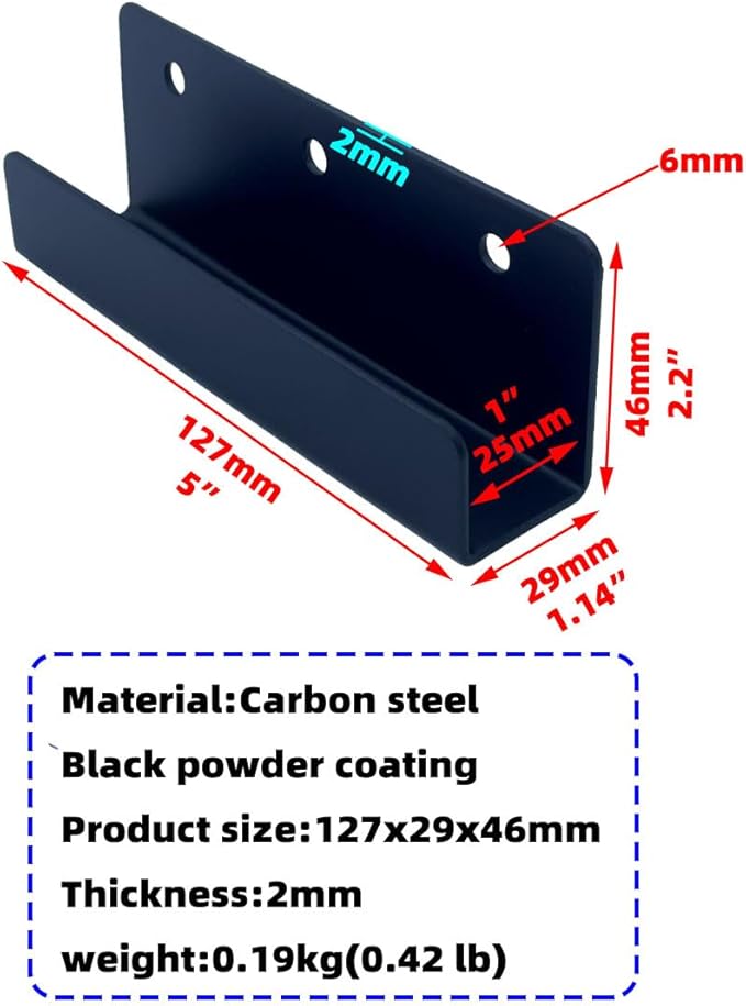 4 PCS Black Steel Wall Tile Bracket, Ladder Hanger for Wall Mount, U Bracket, Billboard Hook, Thickness 2 mm, Slot Width 25mm, XMH-UXGJ-25