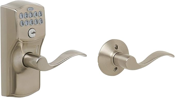 Schlage FE575 CAM 619 ACC Camelot Keypad Lock with Accent Lever, Auto-Lock, Electronic Keyless Entry, Satin Nickel