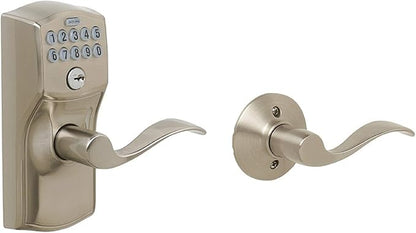 Schlage FE575 CAM 619 ACC Camelot Keypad Lock with Accent Lever, Auto-Lock, Electronic Keyless Entry, Satin Nickel
