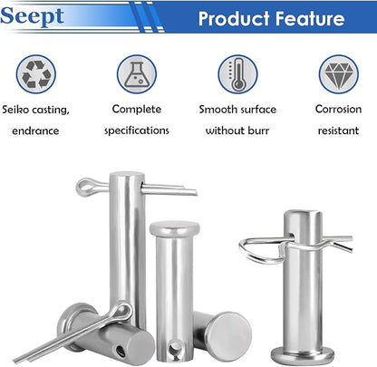 132Pcs Clevis Pin Assortment Kit - 304 Stainless Steel Cotter Pins & Carbon Steel Clevis Pins for Trailer Latch - Single Hole Clevis Pins for Versatile Use