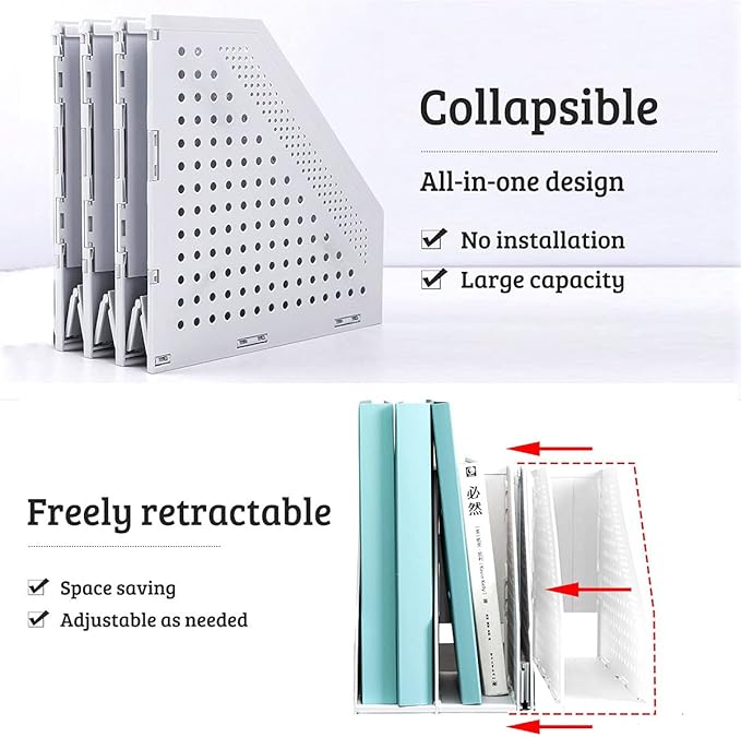 SAYEEC Desktop File Magazine Folder Holder 3 Section Plastic Hollow Documents Foldable Organizer Files Cabinet Shelf Frames Dividers Rack Display and Storage