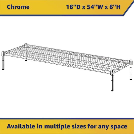 18" x 54" x 8" Chrome Wire Storage Shelf, Dunnage Rack, Commercial 1 Tier Small Shelf