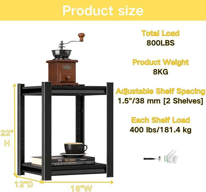 Kitchen Storage Shelves, 22''H*16''W Microwave Stand, Adjustable Metal Shelving, 800LBS Bakers Rack, Black Kitchen Shelf, 2-Tier Shelving Unit for Bathroom, Pantry, Laundry, Closet, Garage