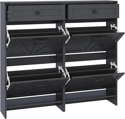 Shoe Cabinet with 4 Flip Drawers & 2 Drawers,Farmhouse Shoe Storage Cabinet for Entryway,Slim Freestanding Organizer Rack for Front Door Entrance,Black
