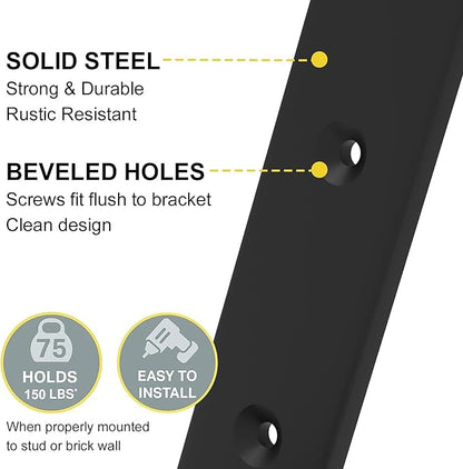 Shelf Brackets 12 Inch, Strong Heavy Duty Floating Shelf Brackets Pack of 16, Industrial Metal Iron Matte Black Shelving Brackets 1/5 Inch Thick Brackets for Shelves 16 PCS