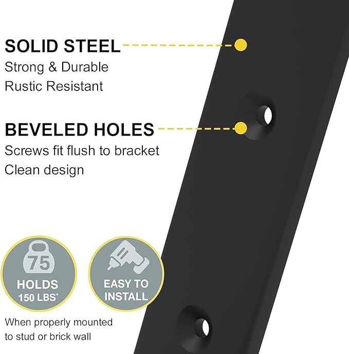 Shelf Bracket, Heavy Duty Floating Shelf Brackets 10-Inch Long, 12-Pack Brackets for Shelves, Black Coated J Shape Metal Wall Shelf Support Brackets with 1/5-Inch Thick and 160 lb. Load Capacity