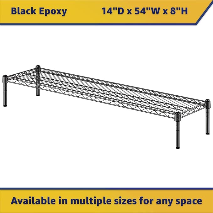 14" x 54" x 8" Black Epoxy Wire Storage Shelf, Dunnage Rack, Commercial 1 Tier Small Shelf