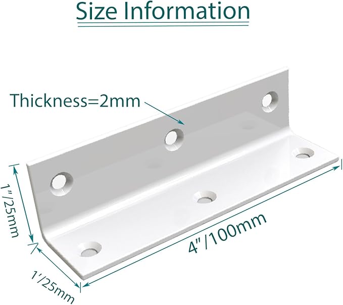 White Stainless Steel Corner Bracket,Joint Right Angle Bracket,L Shape Heavy Duty Metal Corner Brace Hardware Brackets Supporter for Wood Aufuga (8, 4x1x1)