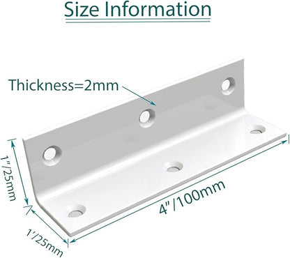 White Stainless Steel Corner Bracket,Joint Right Angle Bracket,L Shape Heavy Duty Metal Corner Brace Hardware Brackets Supporter for Wood Aufuga (8, 4x1x1)