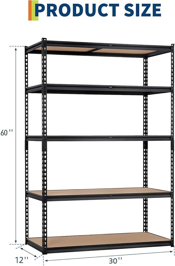 Garage Storage Shelves 5 Tiers, Heavy Duty Storage Shelving Racks with 2000 LBS Capacity, 30 in L x 12 in W x 60 in H Metal Adjustable Shelving Unit for Kitchen Pantry Basement Bathroom Laundry